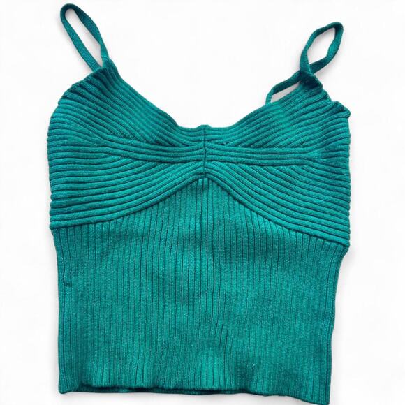 Green so ribbed Women's medium SO brand Crop Top sweater ribbed - Picture 1 of 3